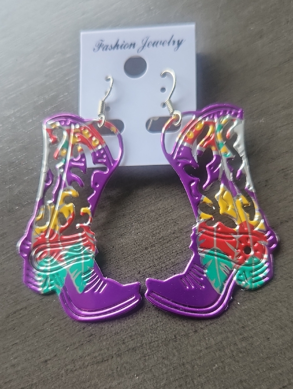 Purple Multi-Color Cowboy Boot Earrings